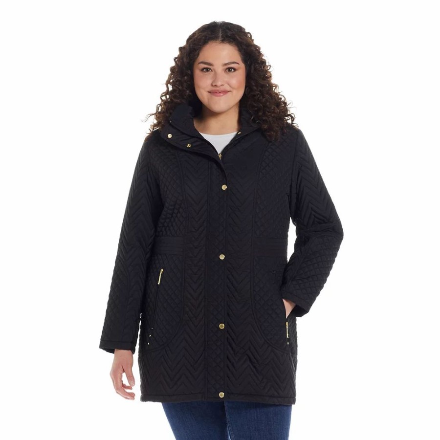 Clothing * | Plus Size Weathercast Hooded Quilted Walker Jacket