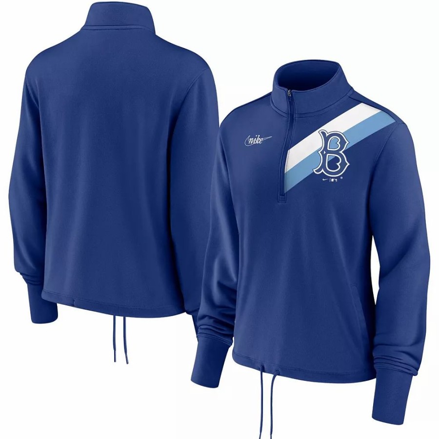 Clothing * | Women'S Nike Royal Brooklyn Dodgers Cooperstown Collection Rewind Stripe Performance Half-Zip Pullover