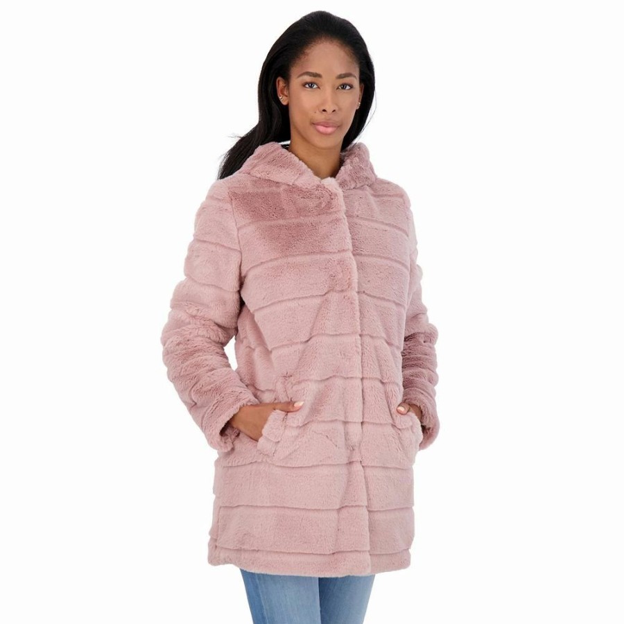 Clothing * | Women'S Sebby Collection Hooded Reversible Faux-Fur Coat