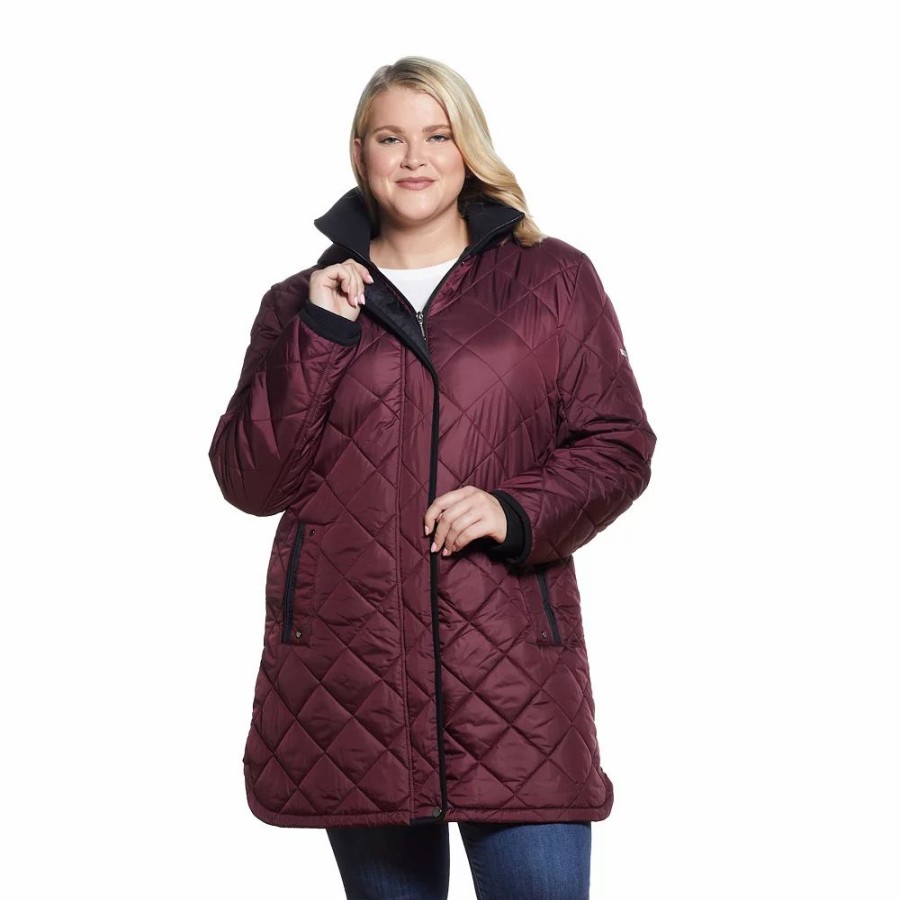 Clothing * | Plus Size Weathercast Hooded Quilted Walker Coat