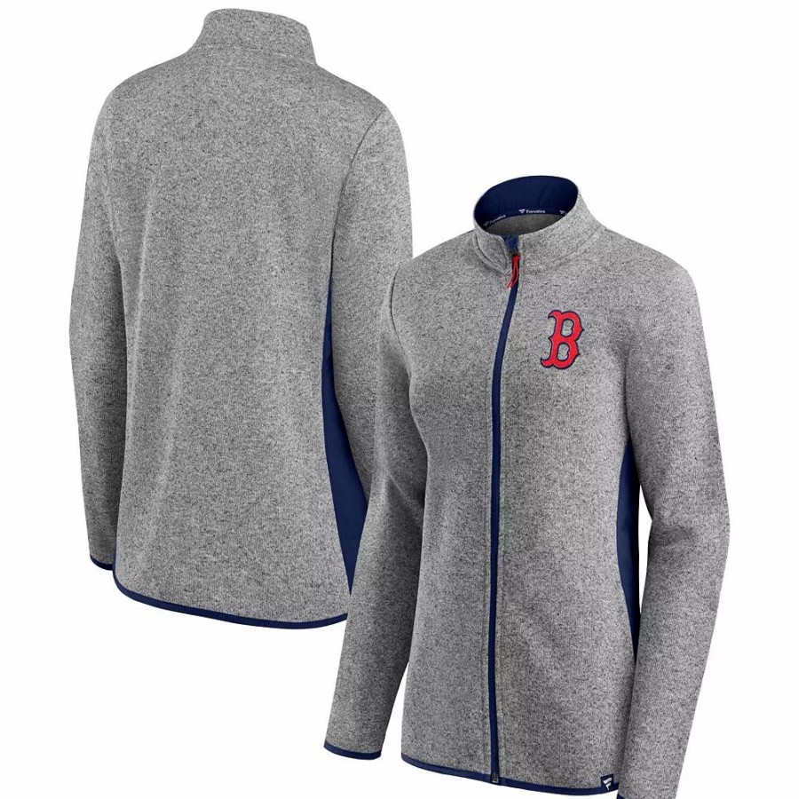 Clothing * | Women'S Fanatics Branded Heathered Charcoal Boston Red Sox Primary Logo Fleece Full-Zip Jacket