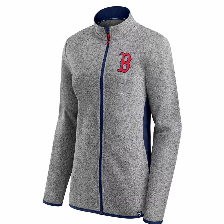 Clothing * | Women'S Fanatics Branded Heathered Charcoal Boston Red Sox Primary Logo Fleece Full-Zip Jacket