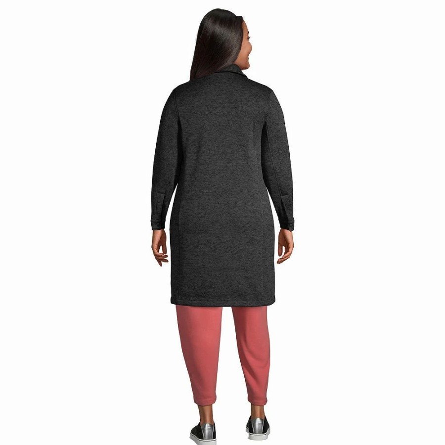 Clothing * | Plus Size Lands' End Fleece Long Shacket Black Buffalo Check