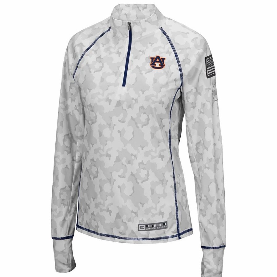 Clothing * | Women'S Colosseum White Auburn Tigers Oht Military Appreciation Officer Arctic Camo 1/4-Zip Jacket