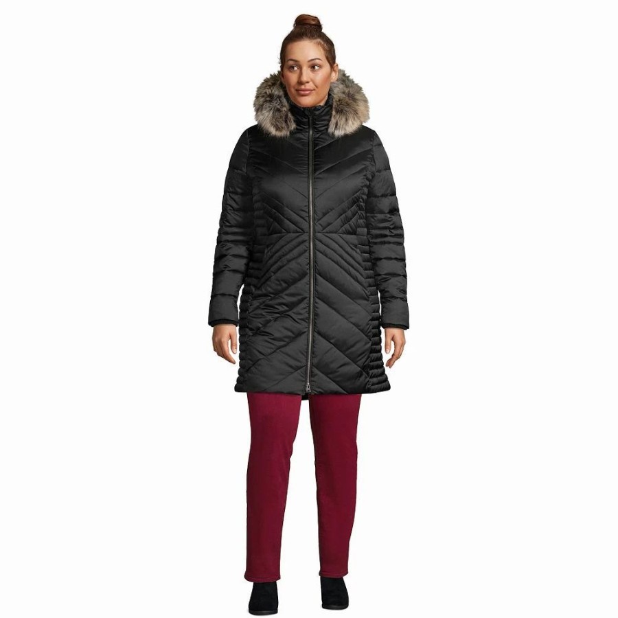 Clothing * | Plus Size Lands' End Faux-Fur Hood Insulated Plush Lined Winter Coat