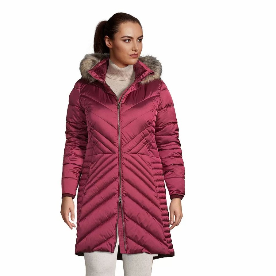 Clothing * | Plus Size Lands' End Faux-Fur Hood Insulated Plush Lined Winter Coat