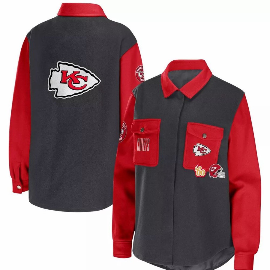 Clothing * | Women'S Wear By Erin Andrews Charcoal Kansas City Chiefs Button-Up Shirt Jacket