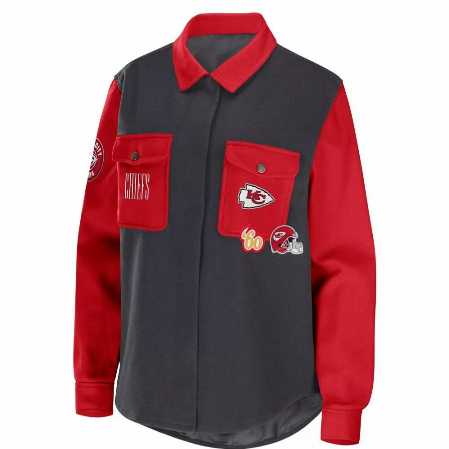 Clothing * | Women'S Wear By Erin Andrews Charcoal Kansas City Chiefs Button-Up Shirt Jacket