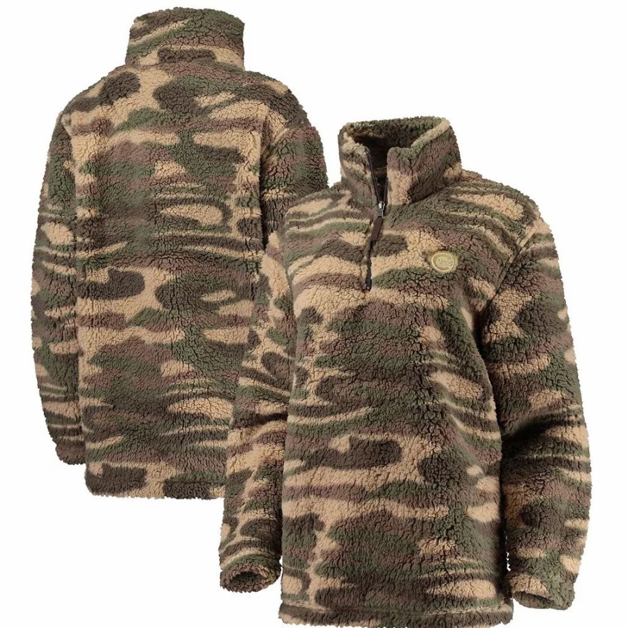 Clothing * | Women'S G-Iii 4Her By Carl Banks Camo Chicago Cubs Sherpa Quarter-Zip Jacket