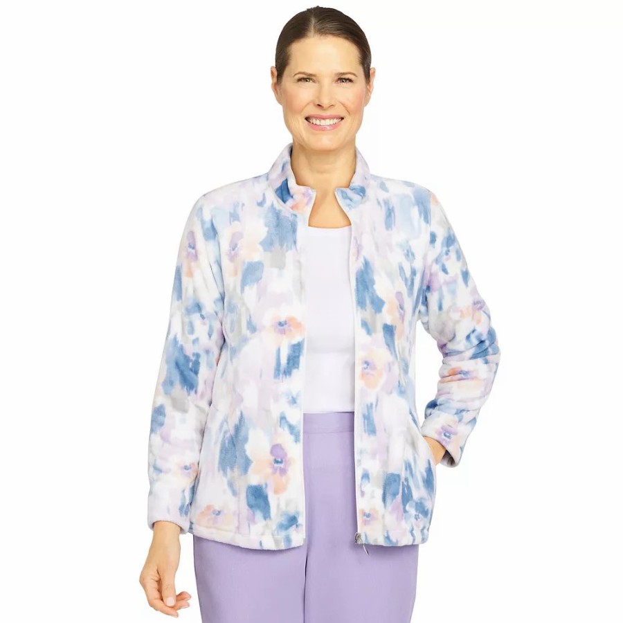 Clothing * | Plus Size Alfred Dunner Victoria Falls Funnelneck Long Sleeve Floral Print Jacket