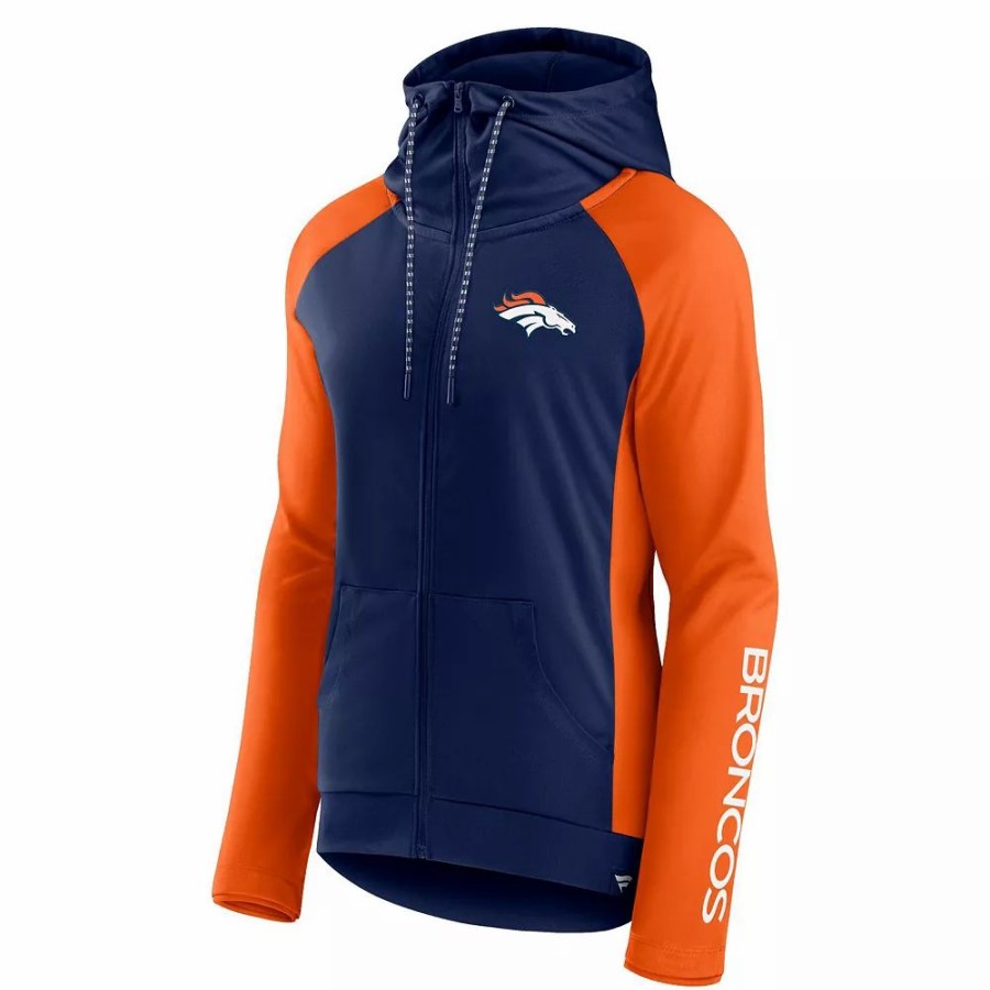 Clothing * | Women'S Fanatics Branded Navy/Orange Denver Broncos End Around Raglan Full-Zip Hoodie