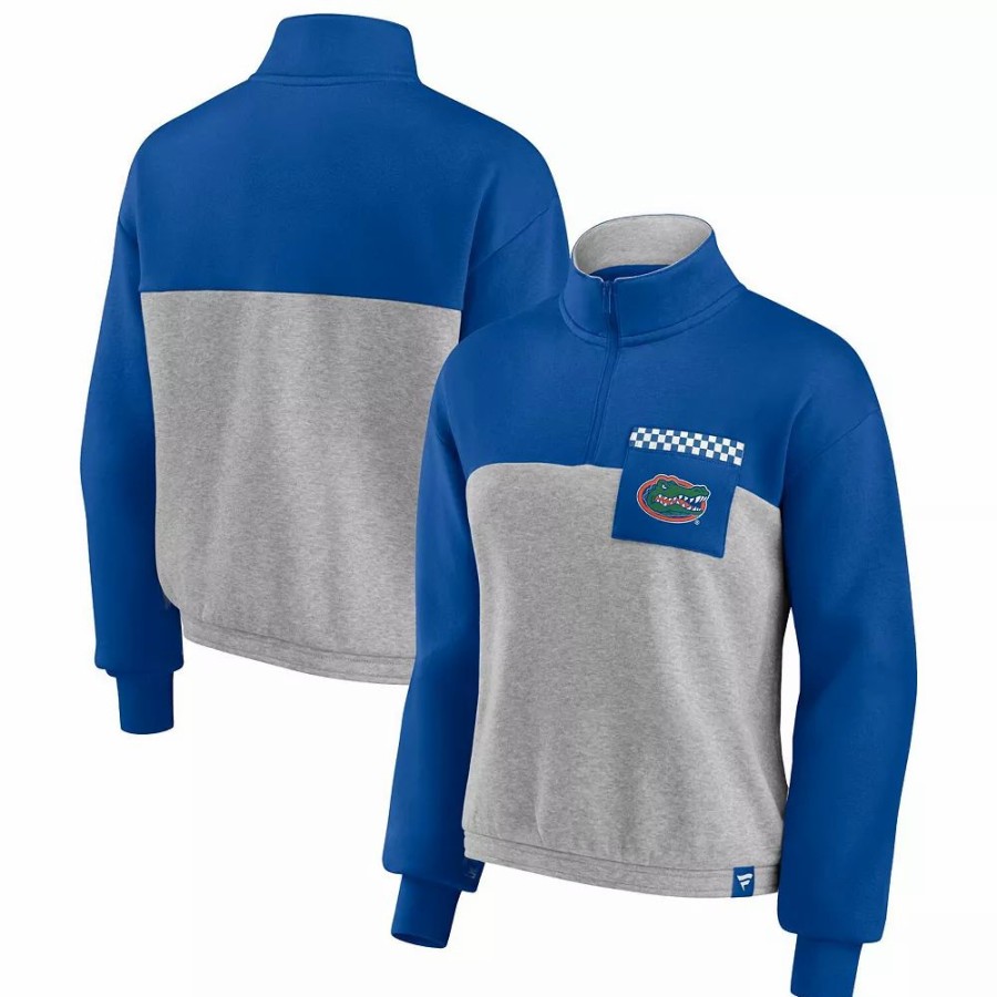 Clothing * | Women'S Fanatics Branded Royal/Heathered Gray Florida Gators Sideline To Sideline Colorblock Quarter-Zip Jacket