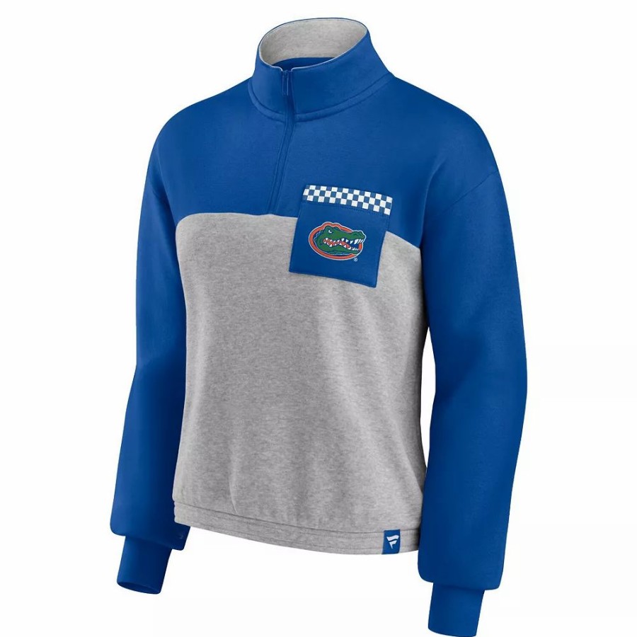 Clothing * | Women'S Fanatics Branded Royal/Heathered Gray Florida Gators Sideline To Sideline Colorblock Quarter-Zip Jacket