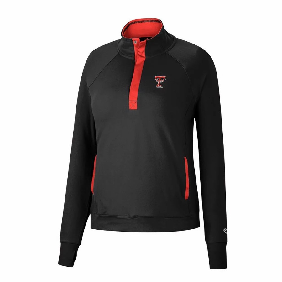 Clothing * | Women'S Colosseum Black Texas Tech Red Raiders Kipling Raglan Quarter-Snap Top