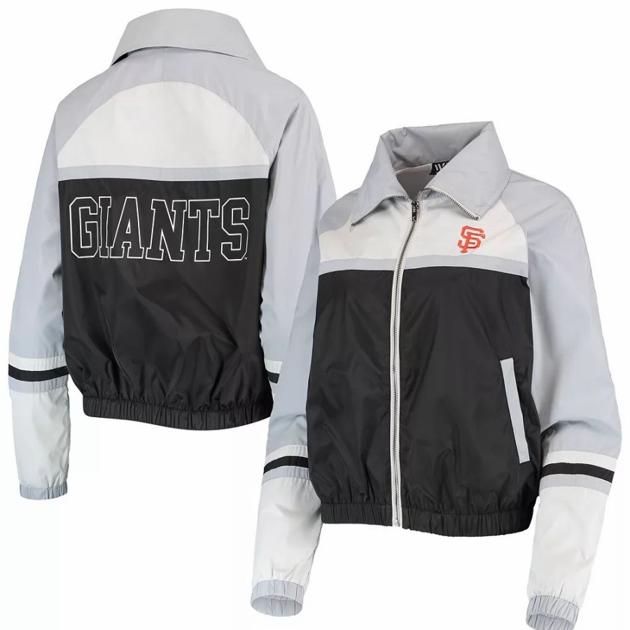 Clothing * | Women'S The Wild Collective Black San Francisco Giants Colorblock Track Raglan Full-Zip Jacket