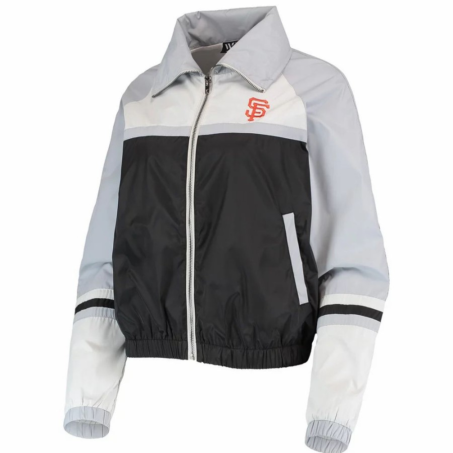 Clothing * | Women'S The Wild Collective Black San Francisco Giants Colorblock Track Raglan Full-Zip Jacket