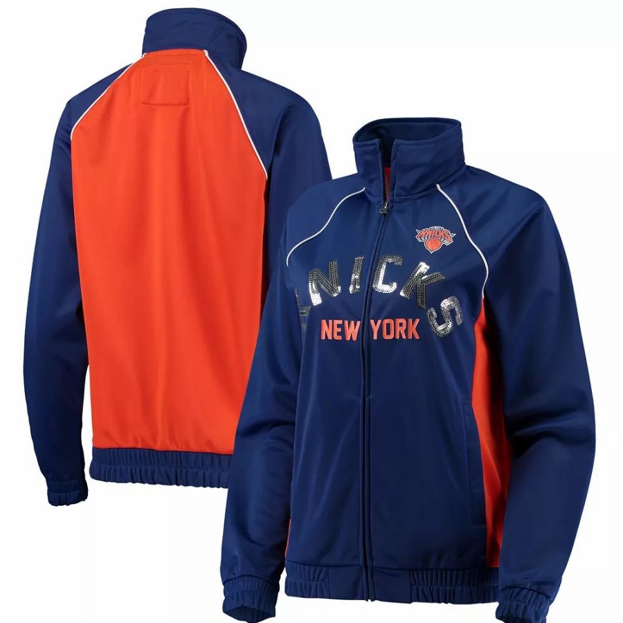 Clothing * | Women'S G-Iii 4Her By Carl Banks Blue/Orange New York Knicks Backfield Raglan Full-Zip Track Jacket