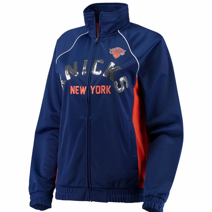 Clothing * | Women'S G-Iii 4Her By Carl Banks Blue/Orange New York Knicks Backfield Raglan Full-Zip Track Jacket