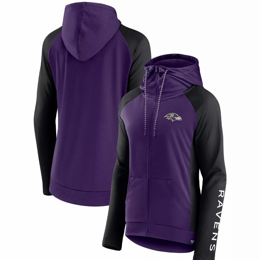 Clothing * | Women'S Fanatics Branded Purple/Black Baltimore Ravens End Around Raglan Full-Zip Hoodie