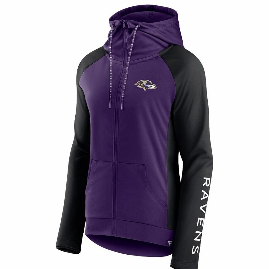 Clothing * | Women'S Fanatics Branded Purple/Black Baltimore Ravens End Around Raglan Full-Zip Hoodie