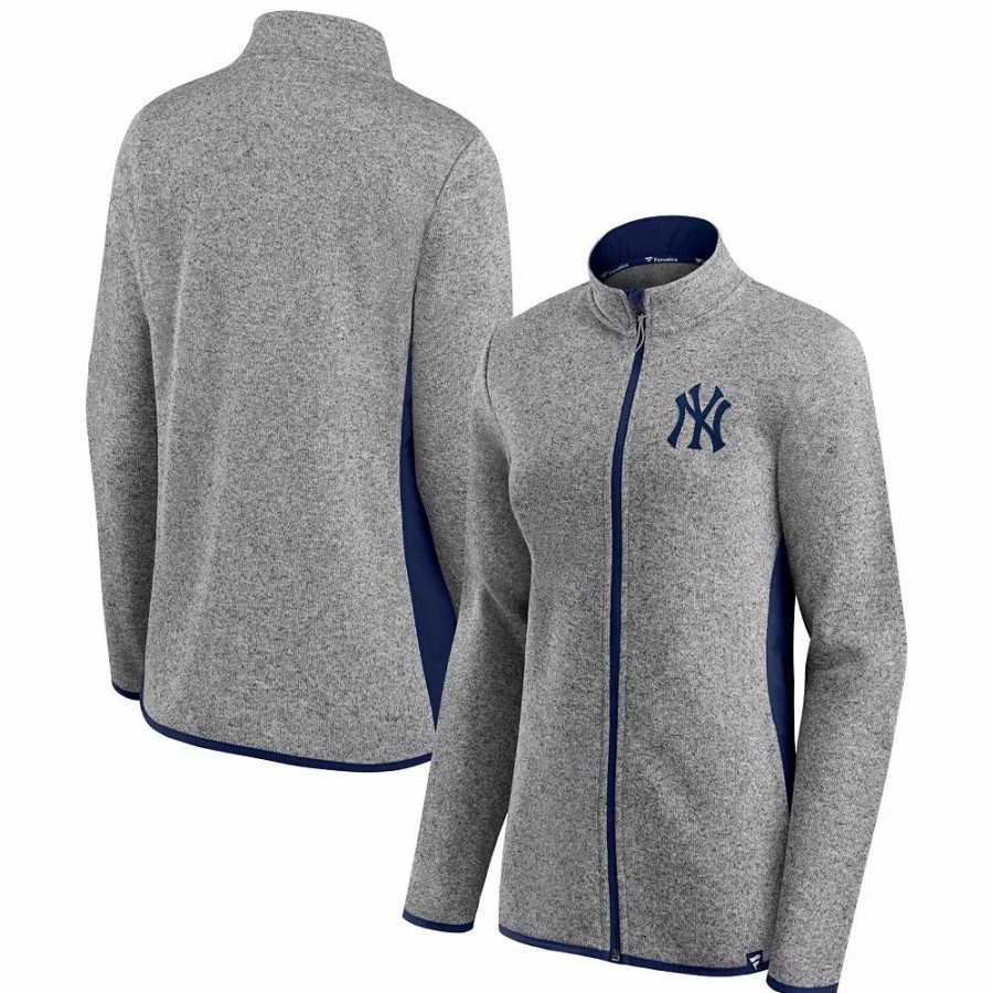 Clothing * | Women'S Fanatics Branded Heathered Charcoal New York Yankees Primary Logo Fleece Full-Zip Jacket