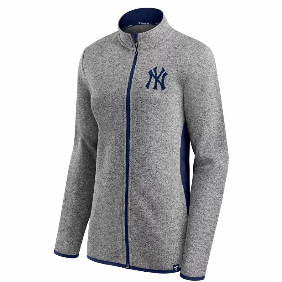 Clothing * | Women'S Fanatics Branded Heathered Charcoal New York Yankees Primary Logo Fleece Full-Zip Jacket