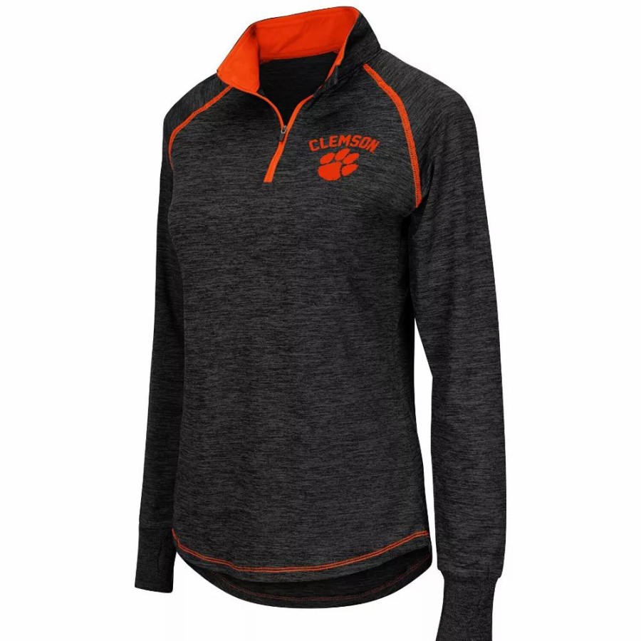 Clothing * | Women'S Colosseum Black Clemson Tigers Bikram 1/4 Zip Long Sleeve Jacket