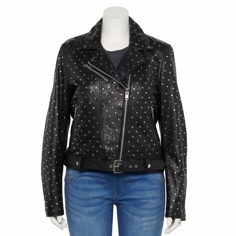 Clothing * | Plus Size Whet Blu Claudia Studded Leather Jacket