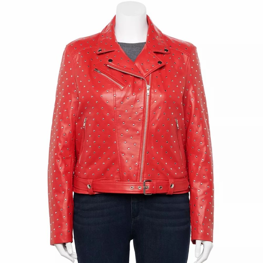 Clothing * | Plus Size Whet Blu Claudia Studded Leather Jacket