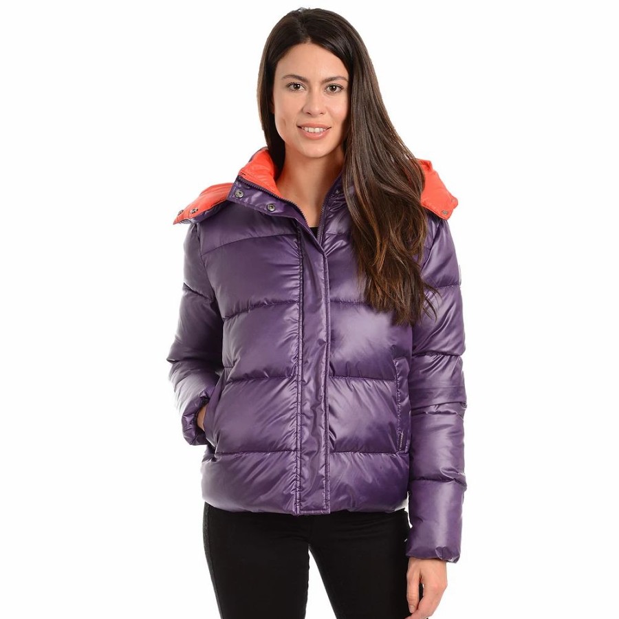 Clothing * | Women'S Fleet Street Hooded Puffer Jacket Purple Orange