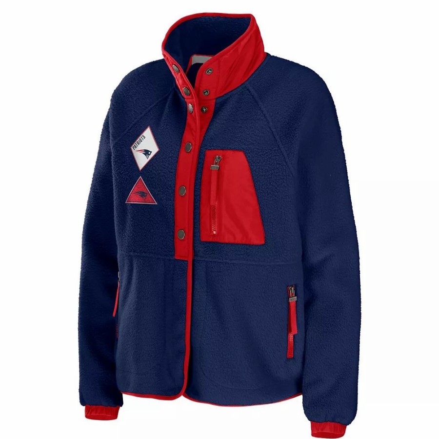 Clothing * | Women'S Wear By Erin Andrews Navy New England Patriots Polar Fleece Raglan Full-Snap Jacket