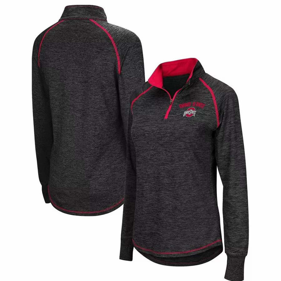 Clothing * | Women'S Colosseum Heathered Black Ohio State Buckeyes Bikram Raglan Quarter-Zip Jacket