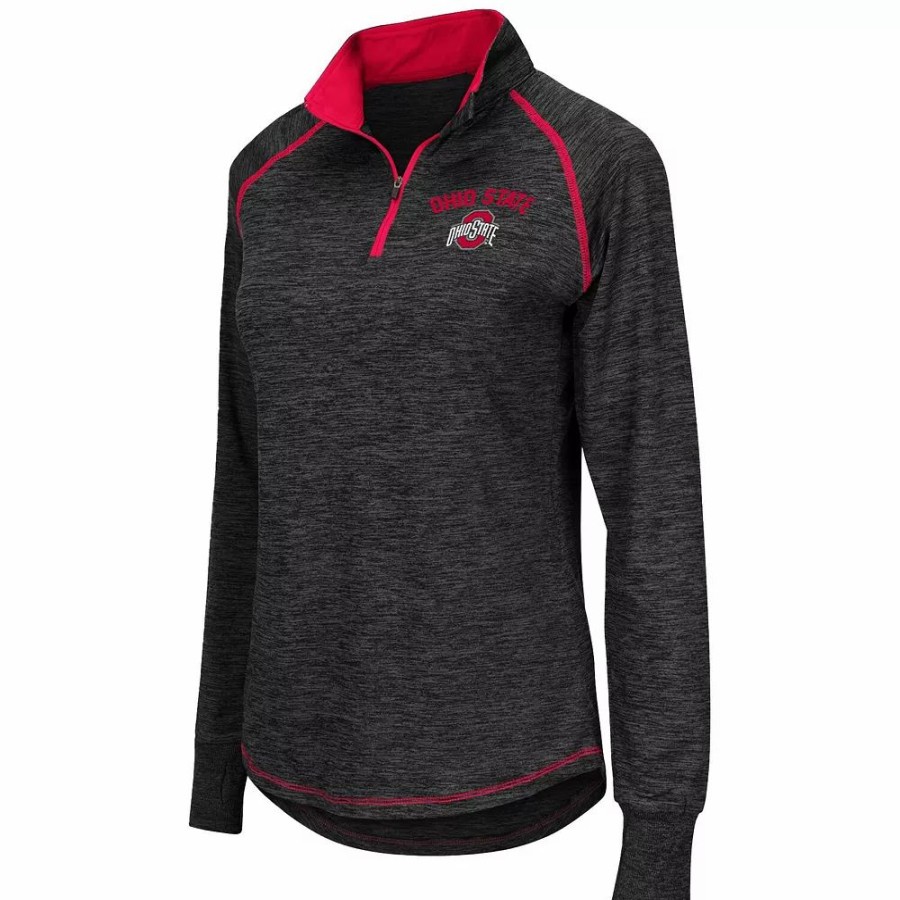 Clothing * | Women'S Colosseum Heathered Black Ohio State Buckeyes Bikram Raglan Quarter-Zip Jacket