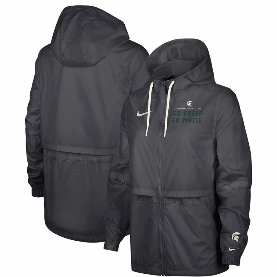 Clothing * | Women'S Nike Anthracite Michigan State Spartans 2-Hit Windrunner Performance Full-Zip Jacket