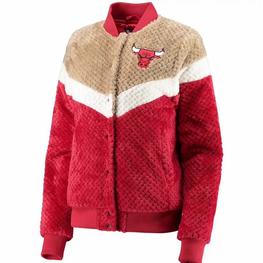 Clothing * | Women'S G-Iii 4Her By Carl Banks Red/Cream Chicago Bulls Riot Squad Sherpa Full-Snap Jacket