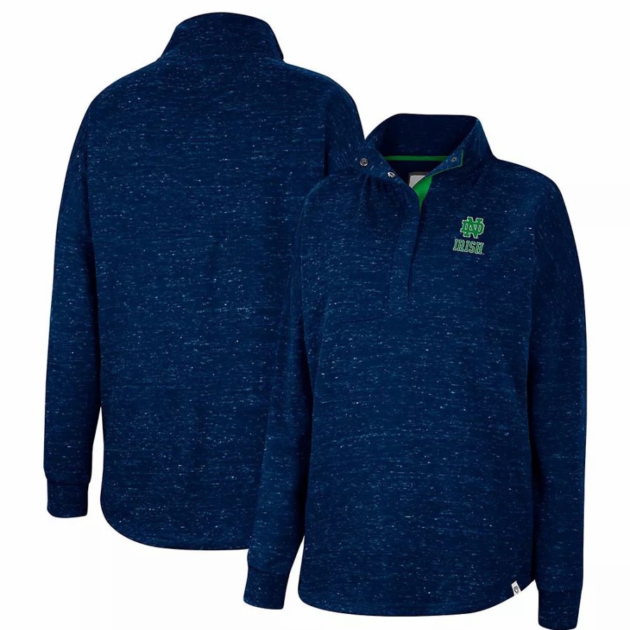 Clothing * | Women'S Colosseum Navy Notre Dame Fighting Irish Natalie Speckled Quarter-Snap Top