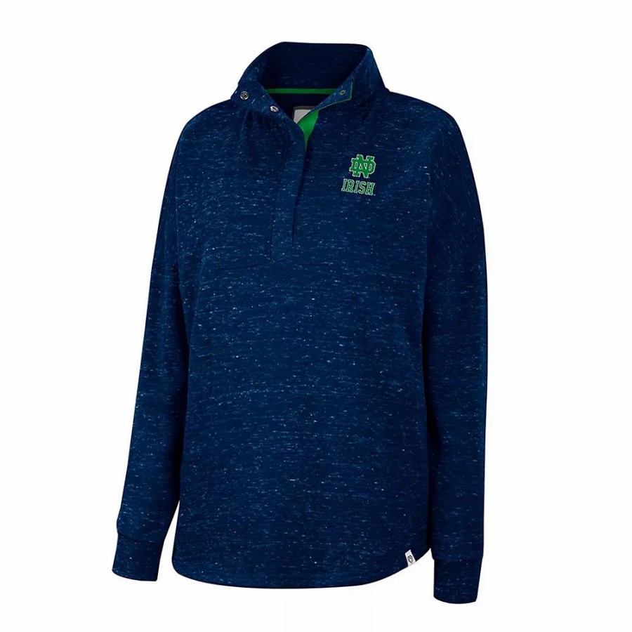 Clothing * | Women'S Colosseum Navy Notre Dame Fighting Irish Natalie Speckled Quarter-Snap Top