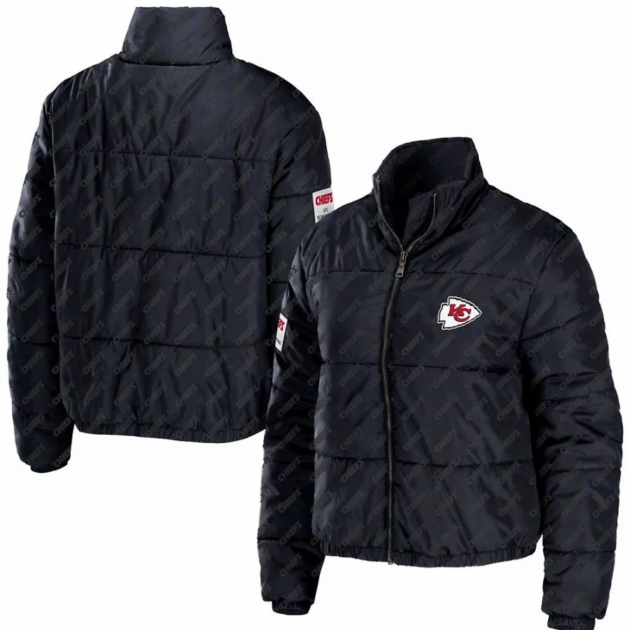 Clothing * | Women'S Wear By Erin Andrews Black Kansas City Chiefs Puffer Full-Zip Jacket