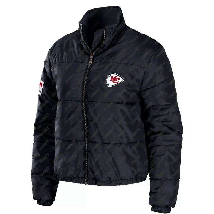 Clothing * | Women'S Wear By Erin Andrews Black Kansas City Chiefs Puffer Full-Zip Jacket