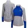 Clothing * | Women'S Colosseum Heathered Gray/Royal Florida Gators Color Block Space-Dye Raglan Quarter-Zip Top