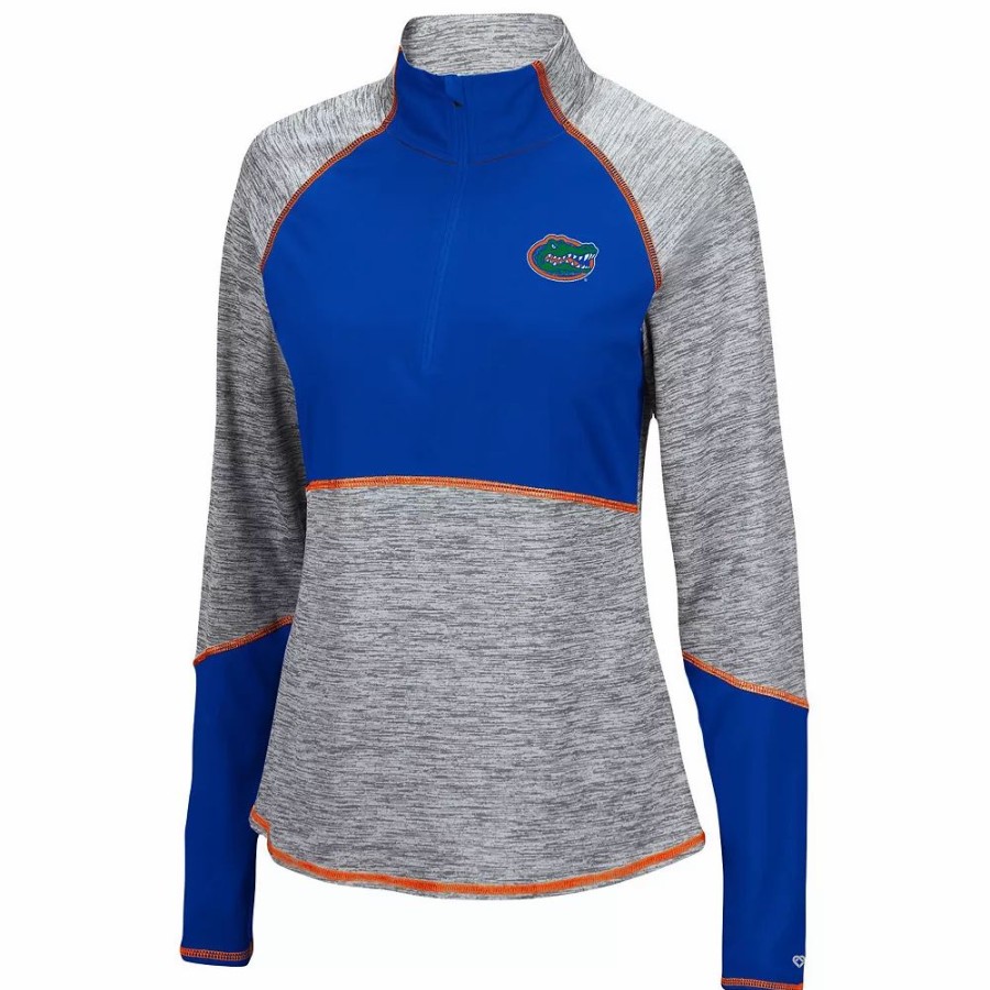 Clothing * | Women'S Colosseum Heathered Gray/Royal Florida Gators Color Block Space-Dye Raglan Quarter-Zip Top