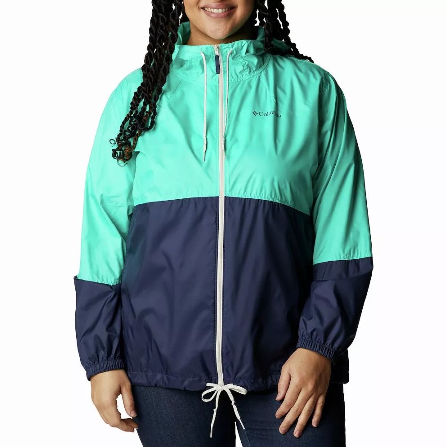 Clothing * | Plus Size Columbia Flash Forward Hooded Colorblock Windbreaker Jacket