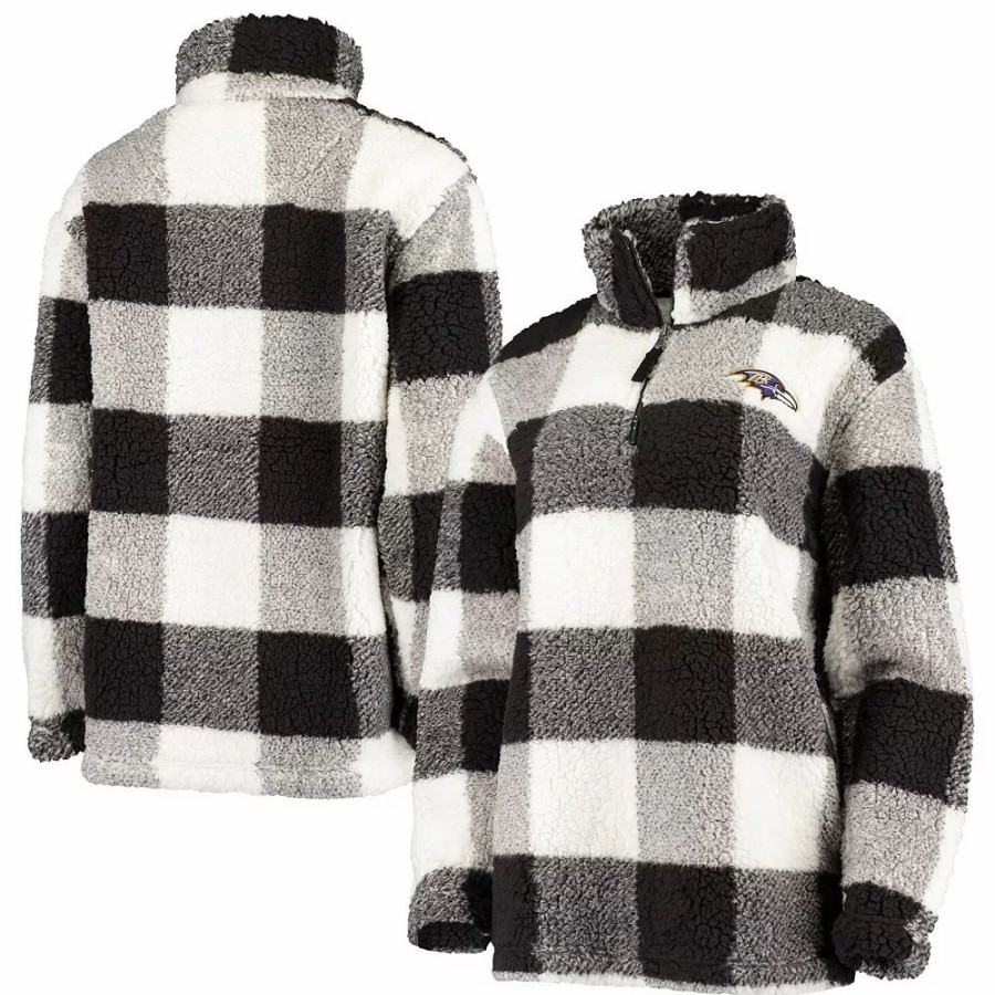 Clothing * | Women'S G-Iii 4Her By Carl Banks Black Baltimore Ravens Sherpa Plaid Quarter-Zip Jacket