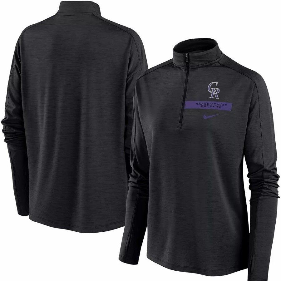 Clothing * | Women'S Nike Black Colorado Rockies Primetime Raglan Quarter-Zip Top