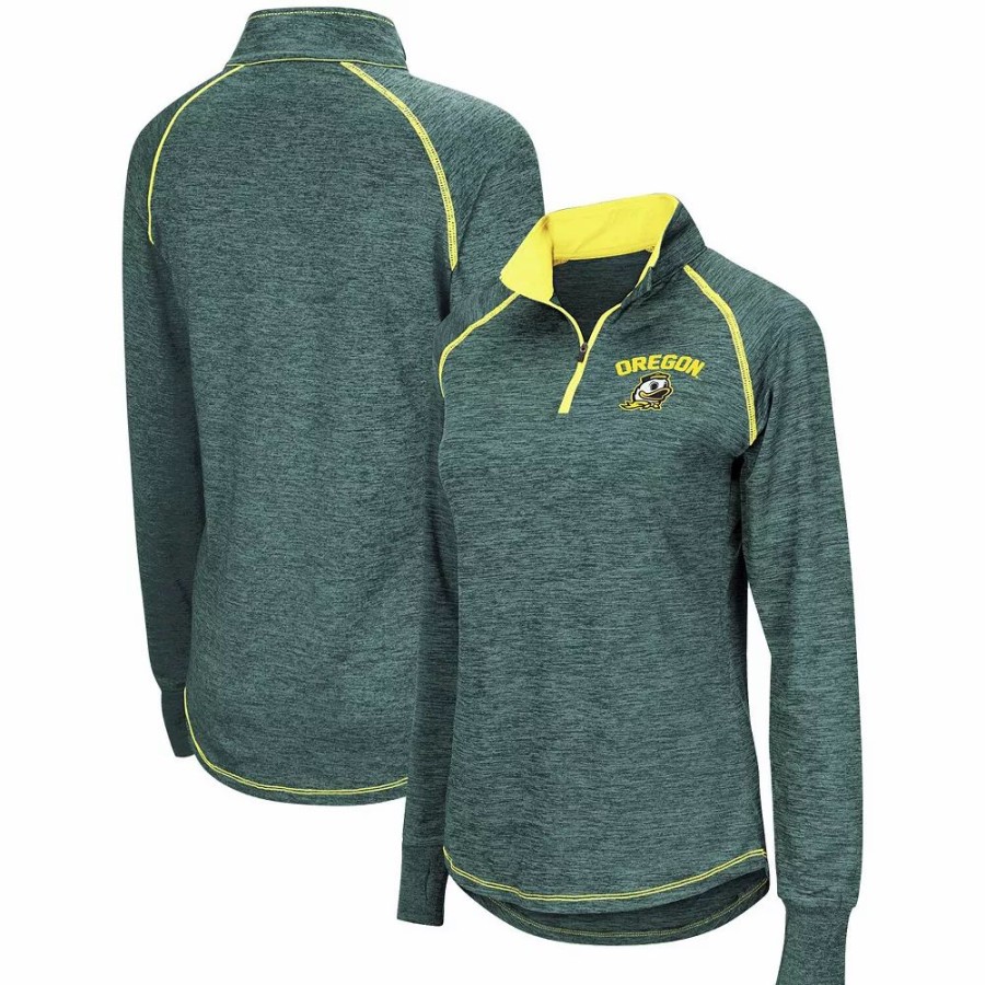 Clothing * | Women'S Colosseum Green Oregon Ducks Bikram Quarter-Zip Pullover Jacket