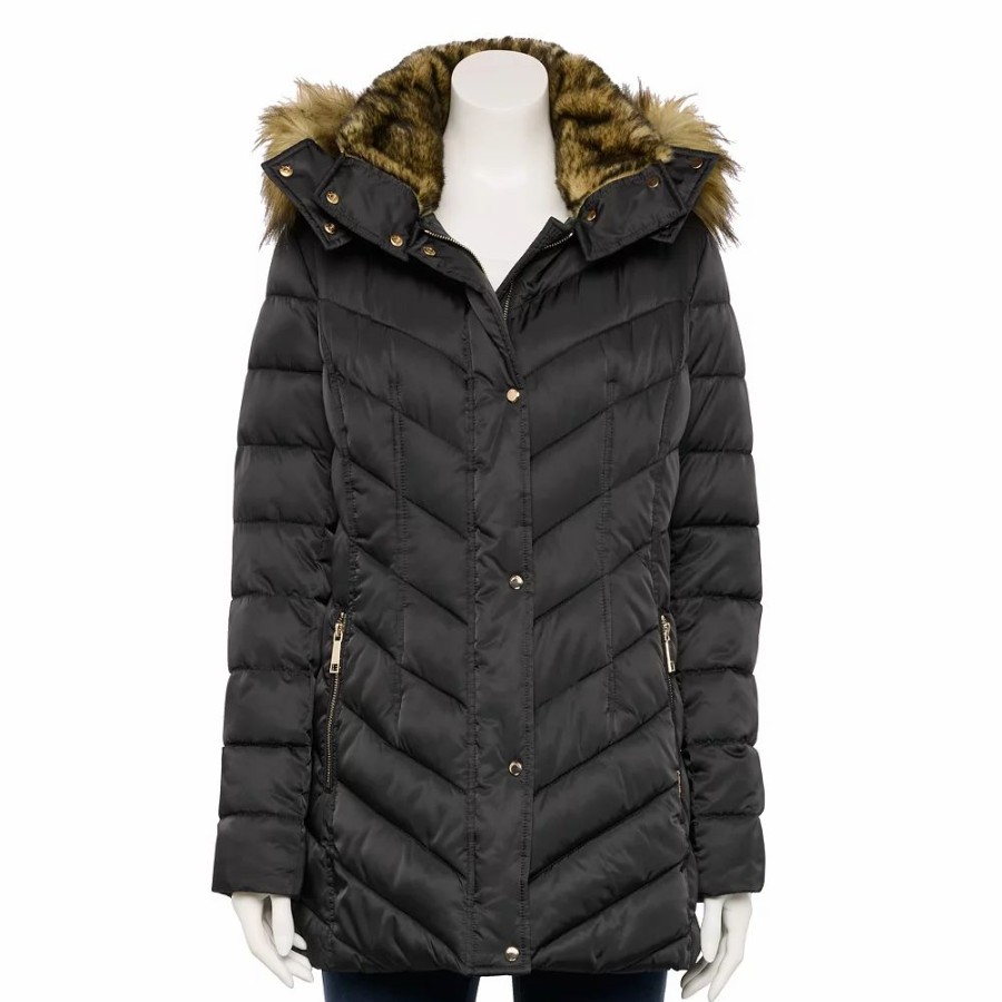 Clothing * | Women'S Nine West Faux-Fur Hood Puffer Jacket