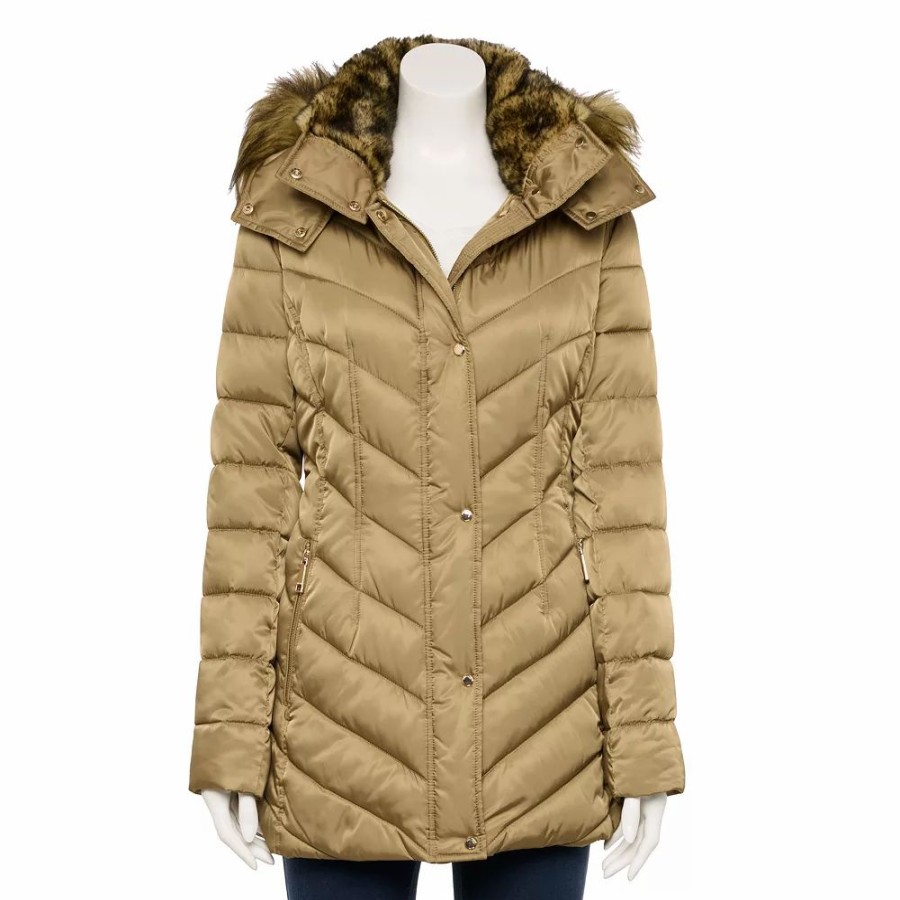 Clothing * | Women'S Nine West Faux-Fur Hood Puffer Jacket