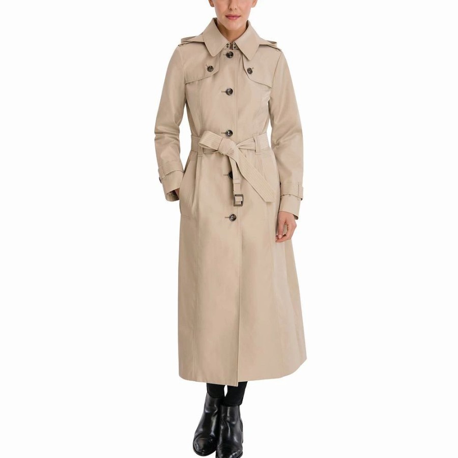 Clothing * | Women'S London Fog Maxi Trench Coat Beige Khaki