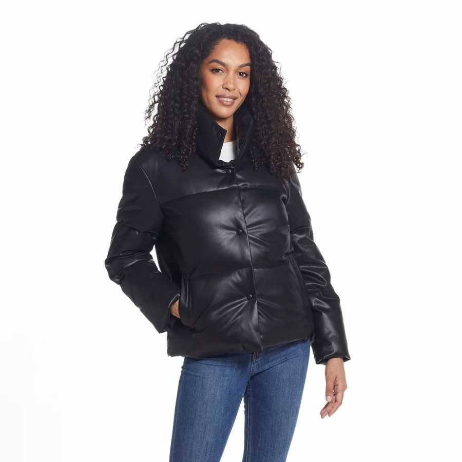 Clothing * | Women'S Weathercast Faux-Leather Puffer Coat