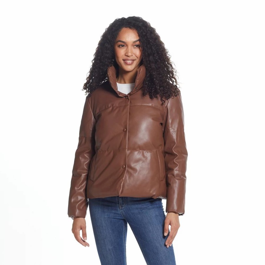 Clothing * | Women'S Weathercast Faux-Leather Puffer Coat